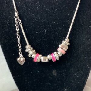 Silver Necklace with Pink Accent Beads